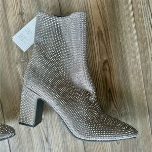 a new day Silver Studded Sparkly Heeled Boots NWT